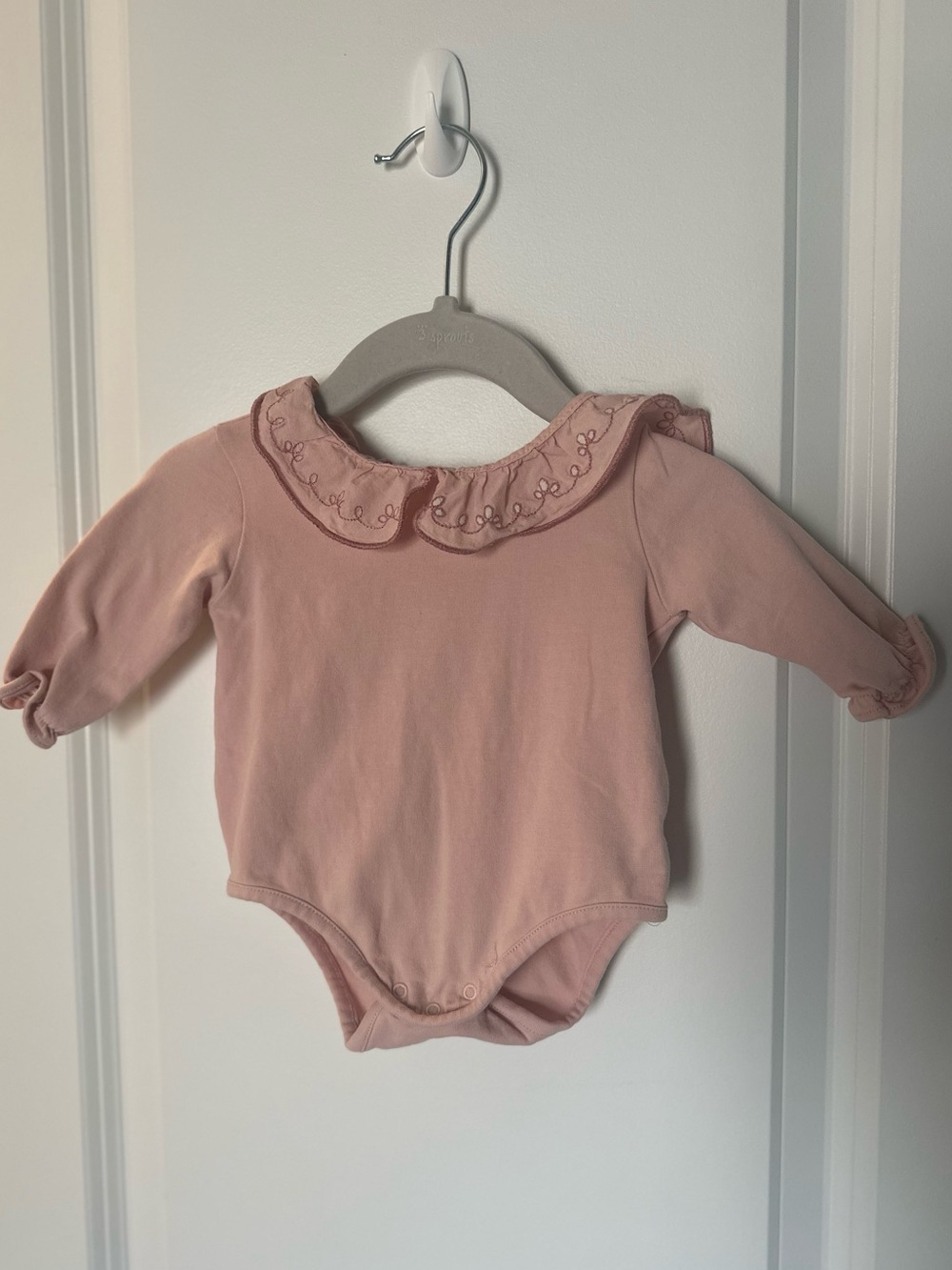 Pink Embroidered Collar Bodysuit for Baby 1-3M
